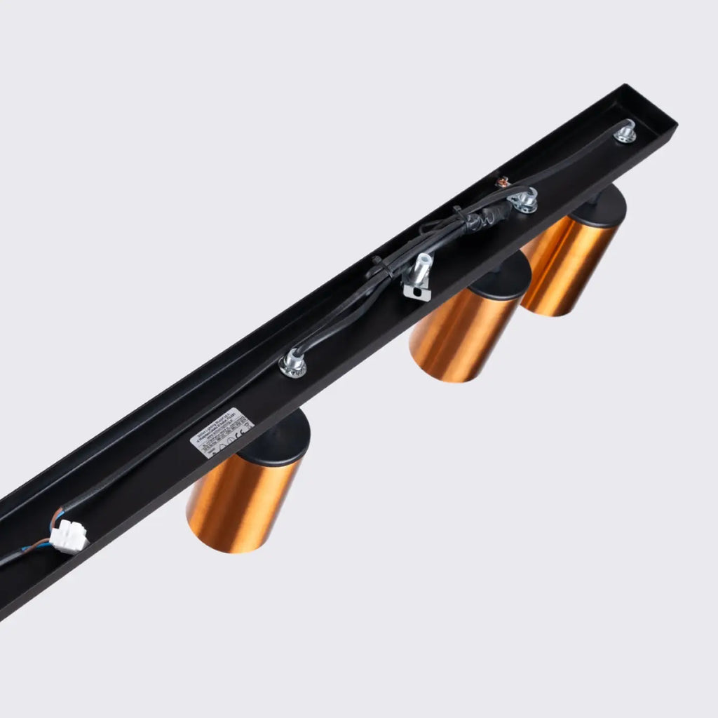 Plafonnier 6 spots orientables noir et cuivre, rampe de 118 cm