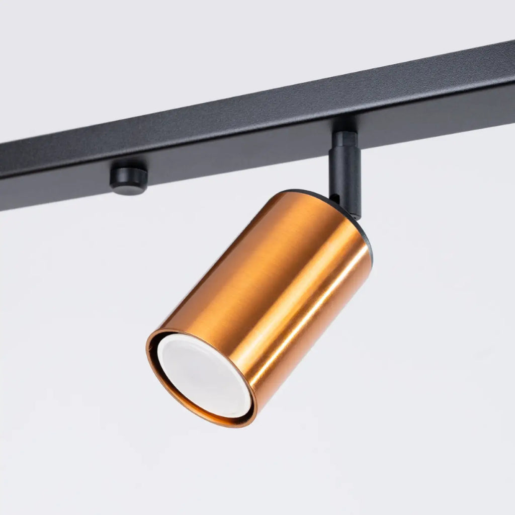 Plafonnier 6 spots orientables noir et cuivre, rampe de 118 cm