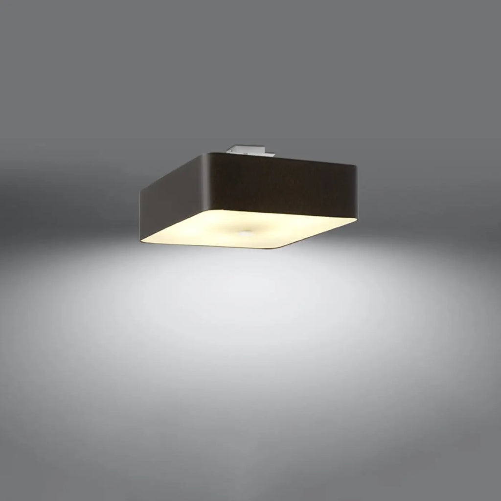 Plafonnier carré noir en tissu et verre, 45 cm, 5 ampoules E27