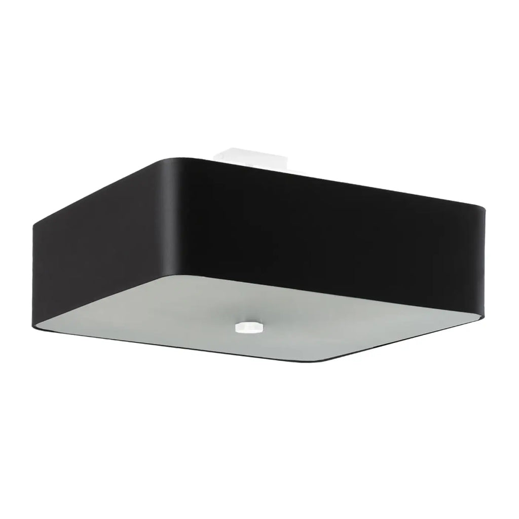 Plafonnier carré noir en tissu et verre, 45 cm, 5 ampoules E27