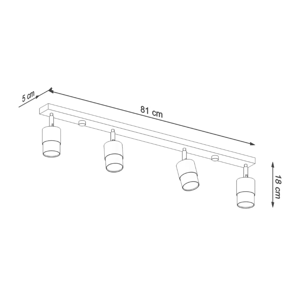 Plafonnier barre 4 spots orientables noir à bagues dorées, 81 cm
