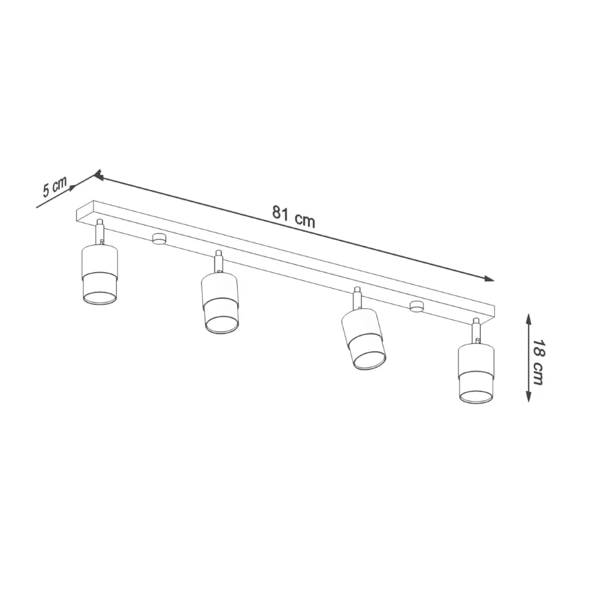 Plafonnier barre 4 spots orientables noir à bagues dorées, 81 cm