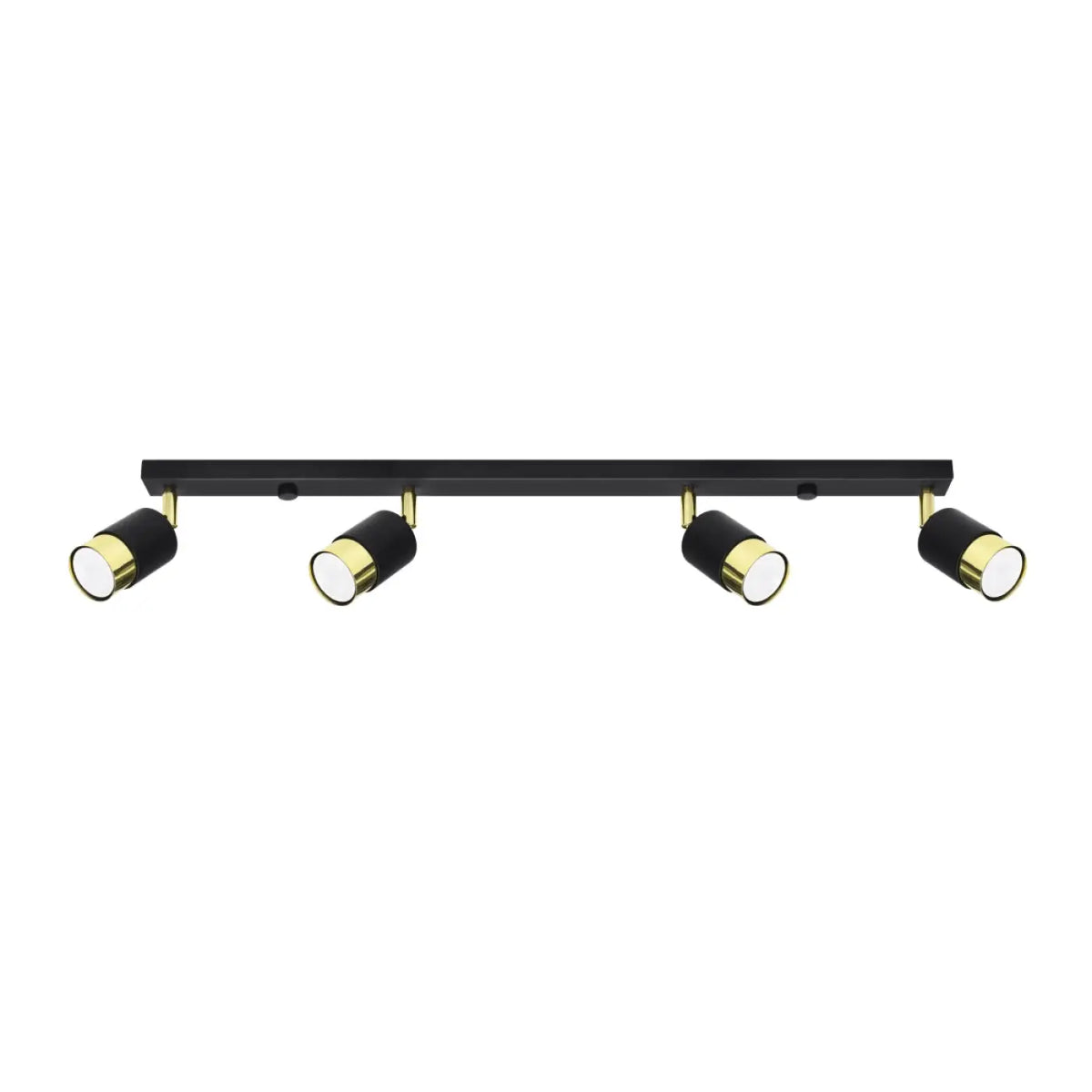 Plafonnier barre 4 spots orientables noir à bagues dorées, 81 cm