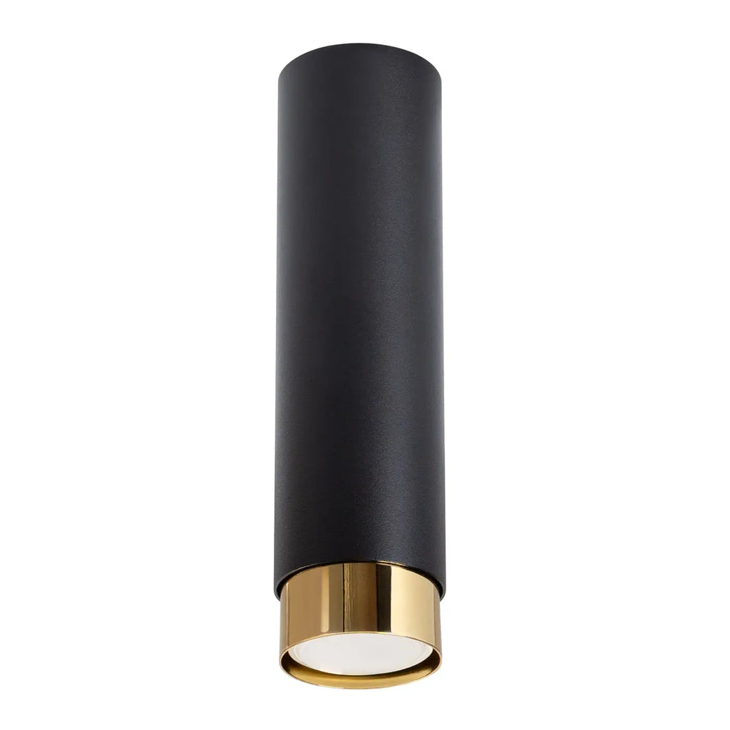 Plafonnier tube en acier noir mat à bague dorée, 22,5 cm