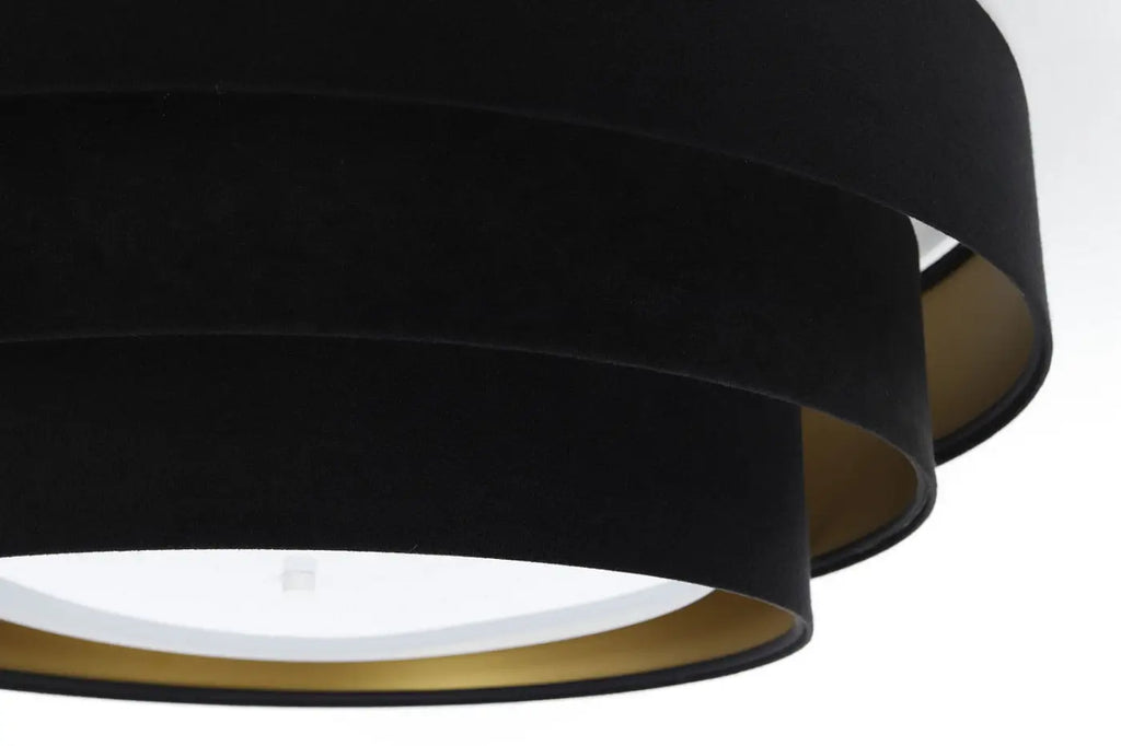Plafonnier en velours noir, intérieur doré, trois cercles, 60 cm