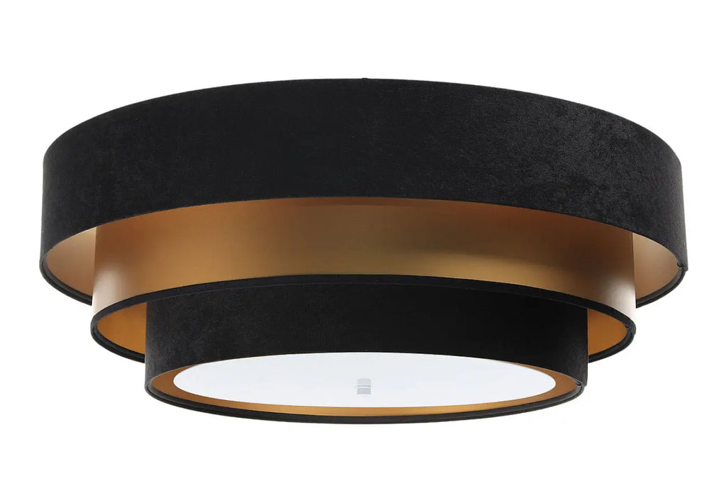 Plafonnier rond en tissu noir et doré, trois cercles, 60 cm