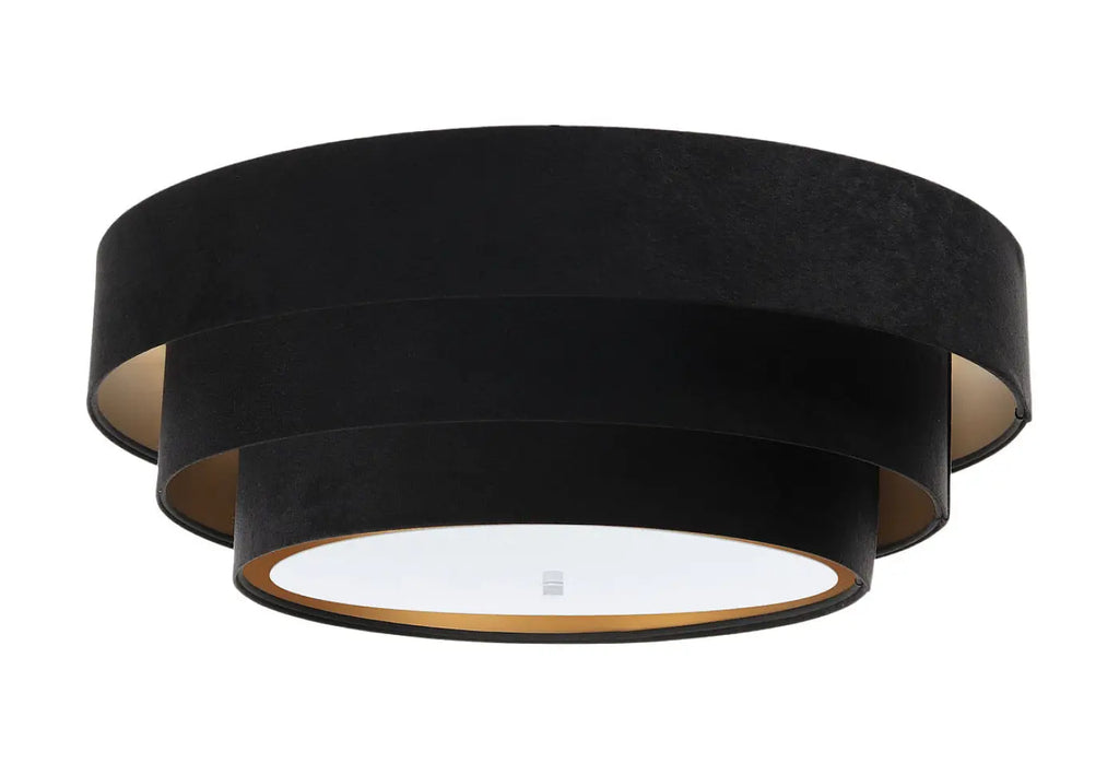 Plafonnier en velours noir, intérieur doré, trois cercles, 60 cm