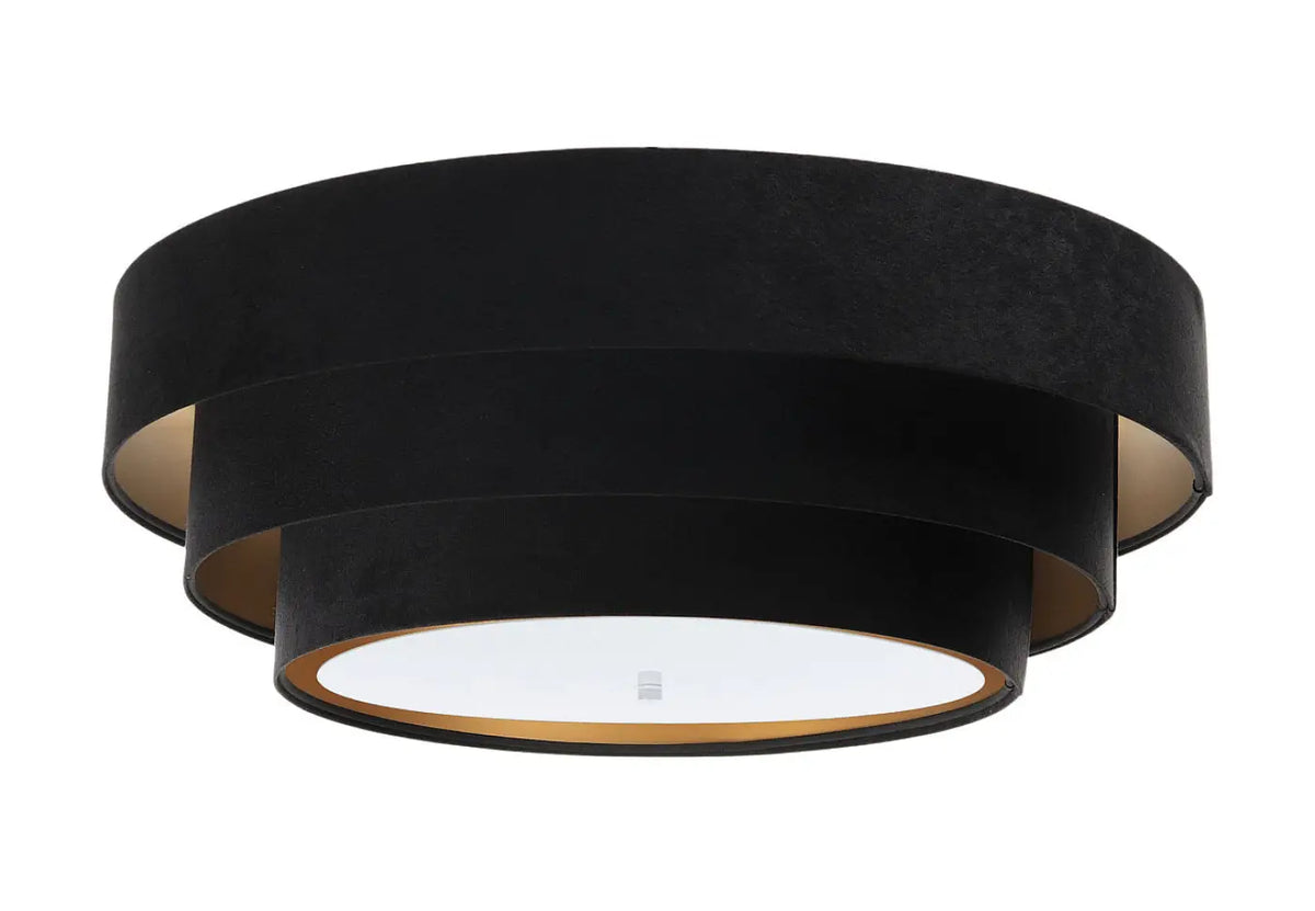 Plafonnier en velours noir, intérieur doré, trois cercles, 60 cm