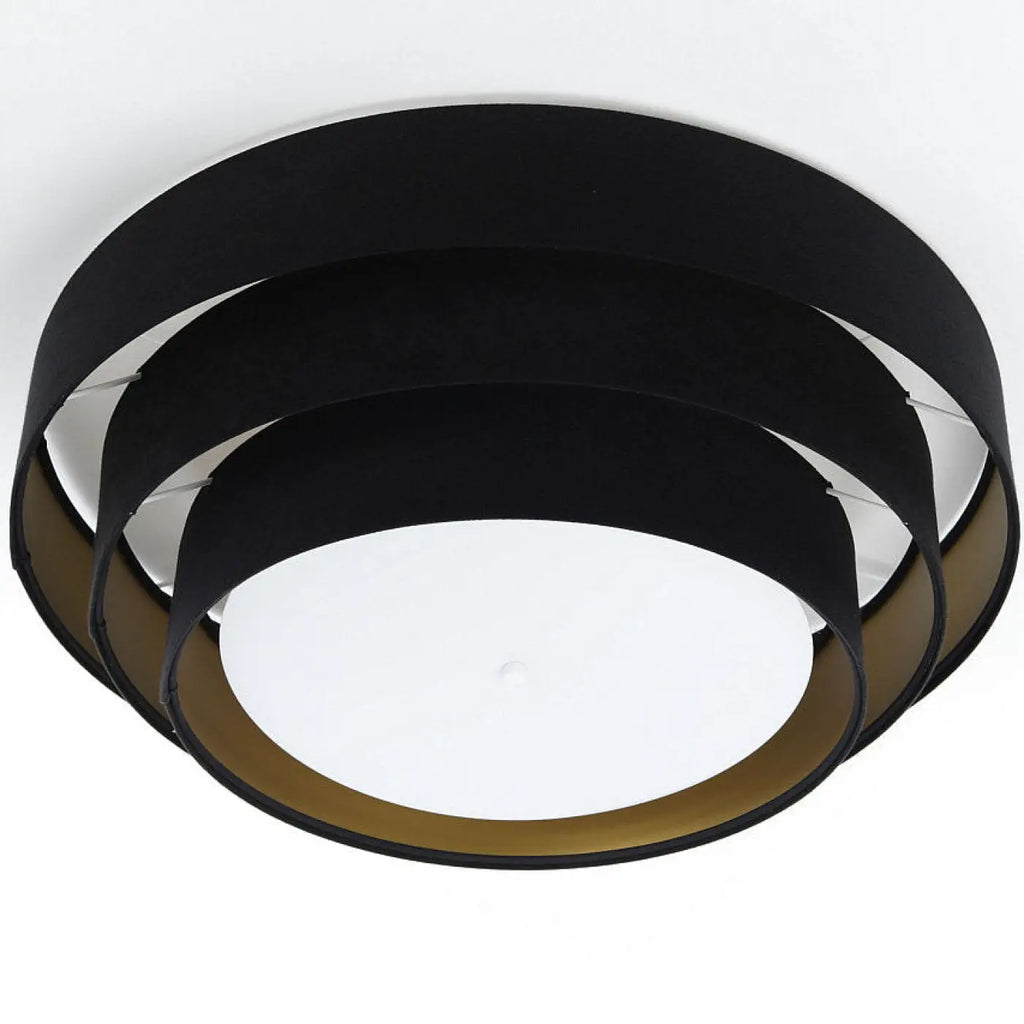 Plafonnier en velours noir, intérieur doré, trois cercles, 60 cm