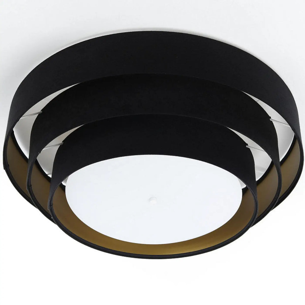 Plafonnier en velours noir, intérieur doré, trois cercles, 60 cm