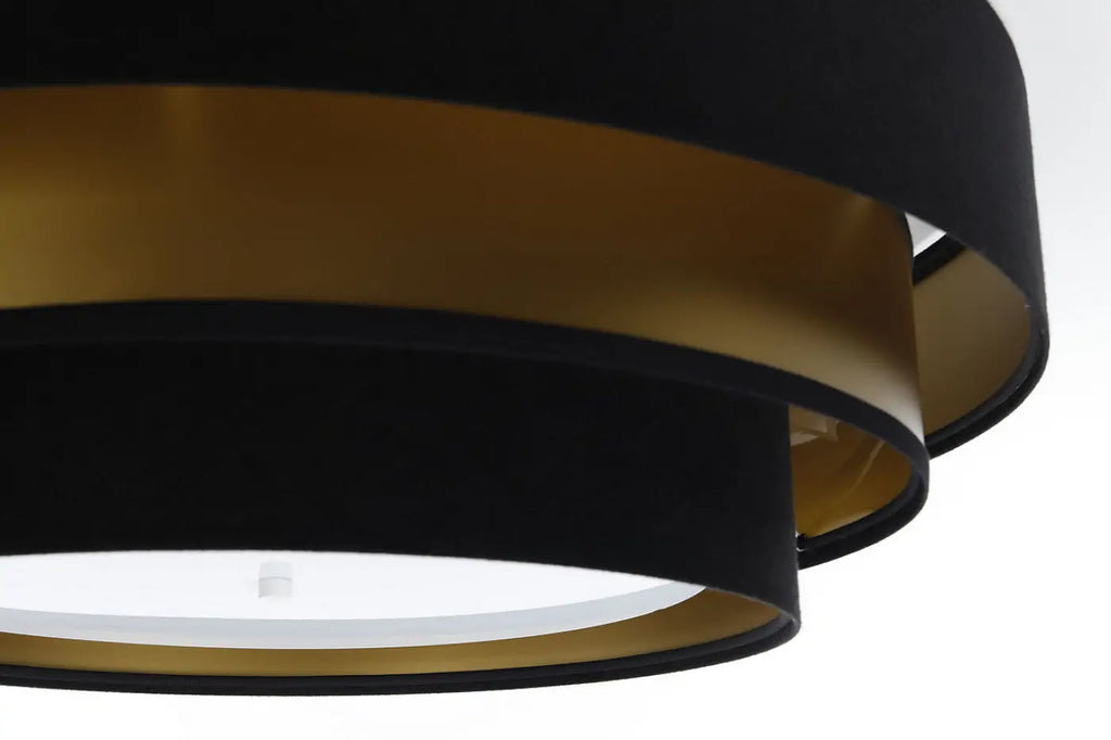 Plafonnier rond en tissu noir et doré, trois cercles, 60 cm