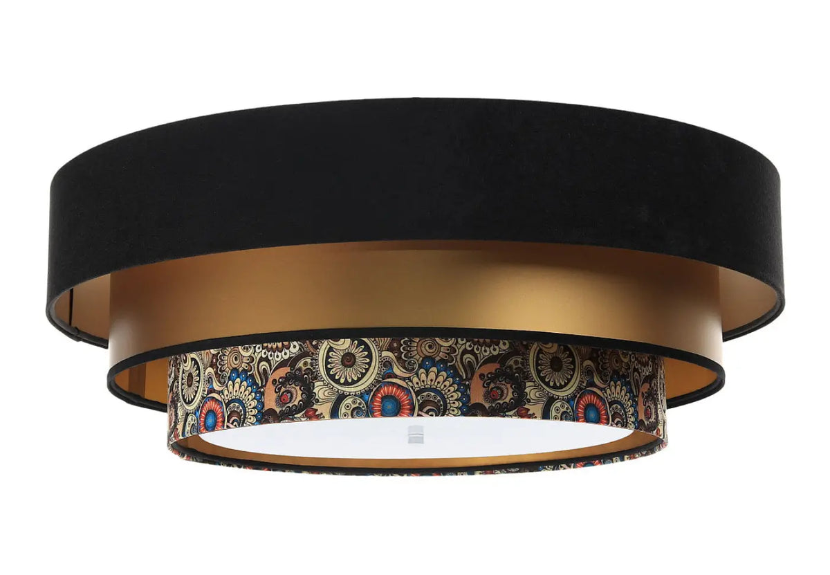 Plafonnier rond noir et doré avec cercle multicolore, 60 cm