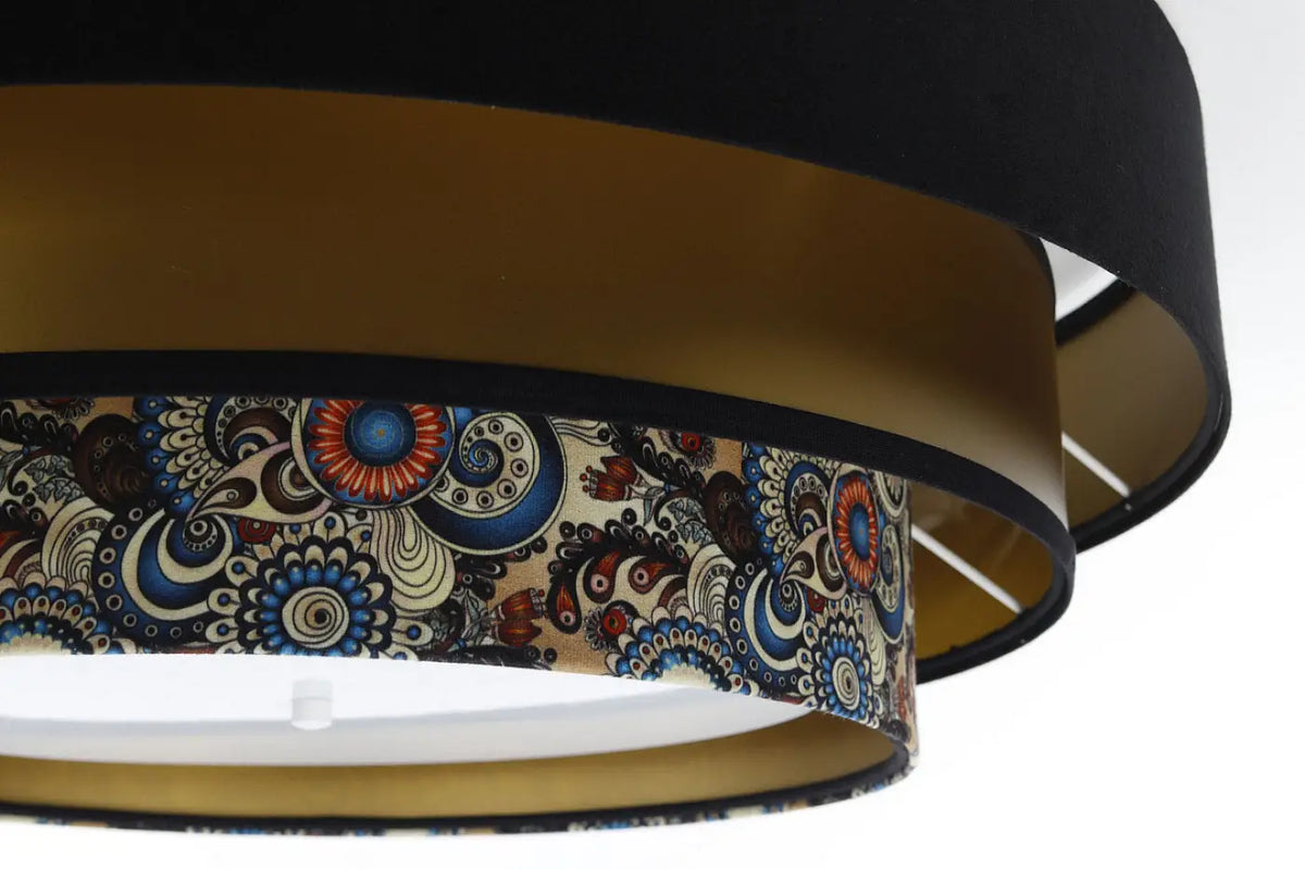 Plafonnier rond noir et doré avec cercle multicolore, 60 cm