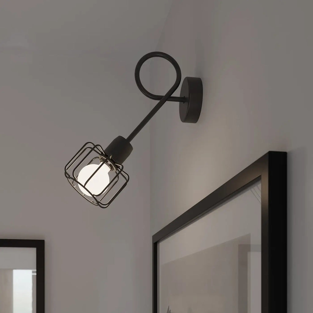 Plafonnier 2 spots orientables à grilles, métal noir, 27 cm