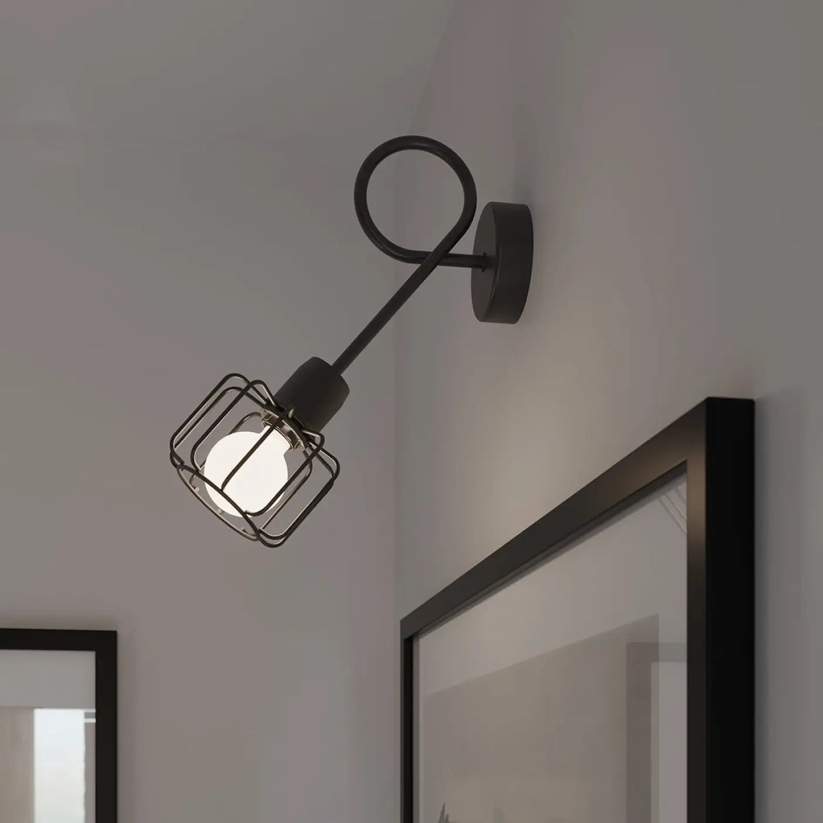 Plafonnier 2 spots orientables à grilles, métal noir, 27 cm