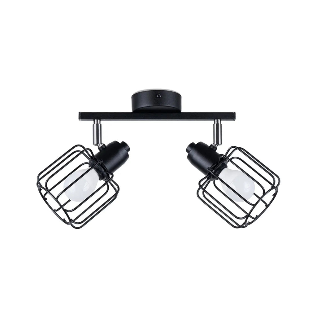 Plafonnier 2 spots orientables à grilles, métal noir, 27 cm