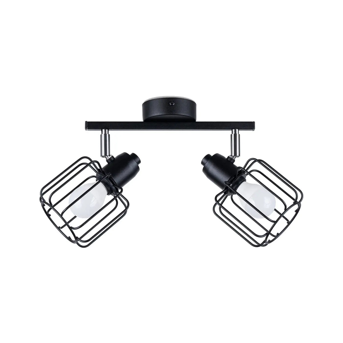 Plafonnier 2 spots orientables à grilles, métal noir, 27 cm