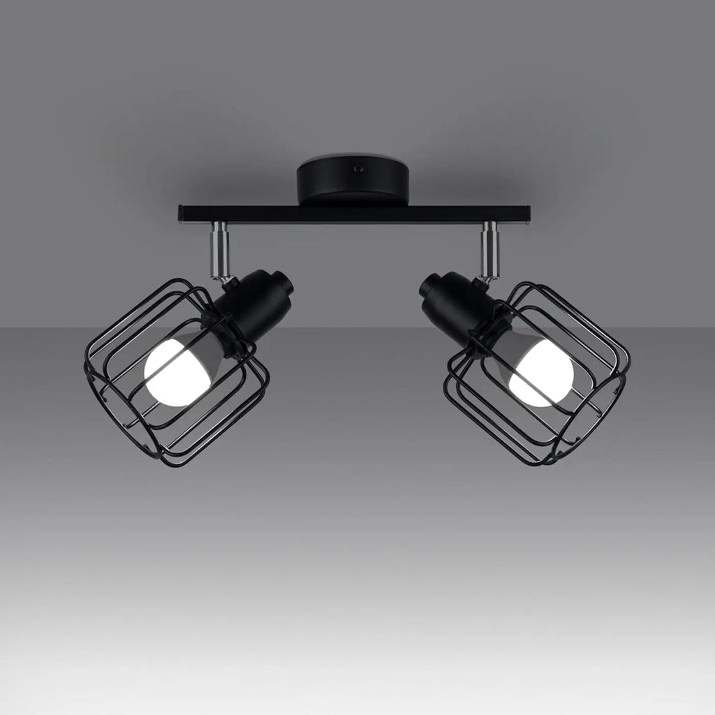 Plafonnier 2 spots orientables à grilles, métal noir, 27 cm