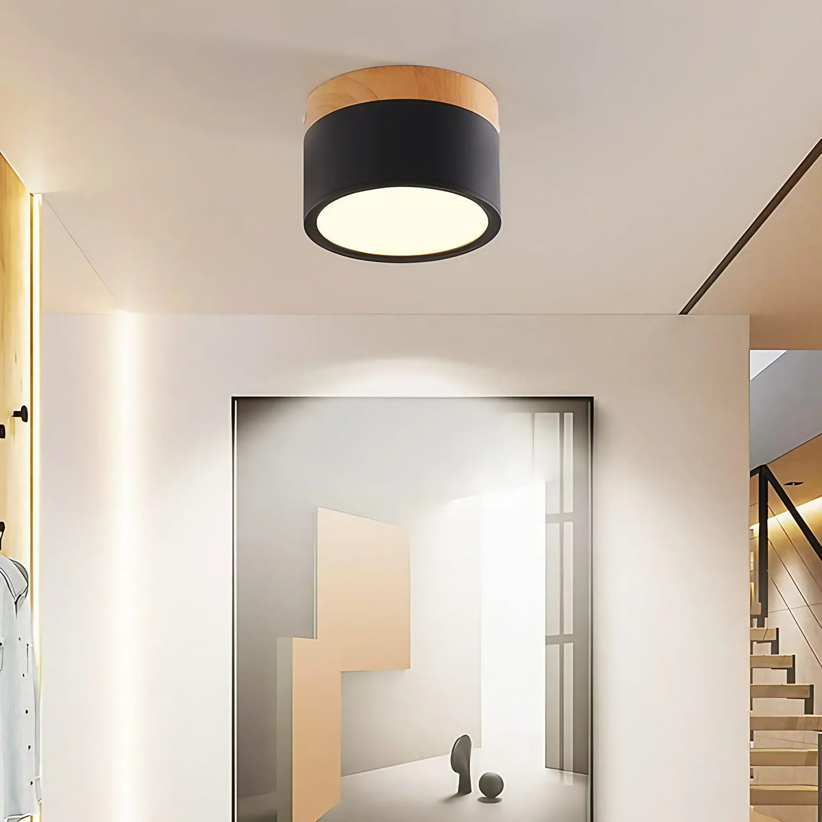 Plafonnier noir et bois au style contemporain