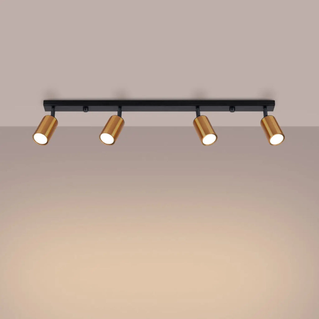 Plafonnier 4 spots orientables noir et cuivre, rampe de 82 cm