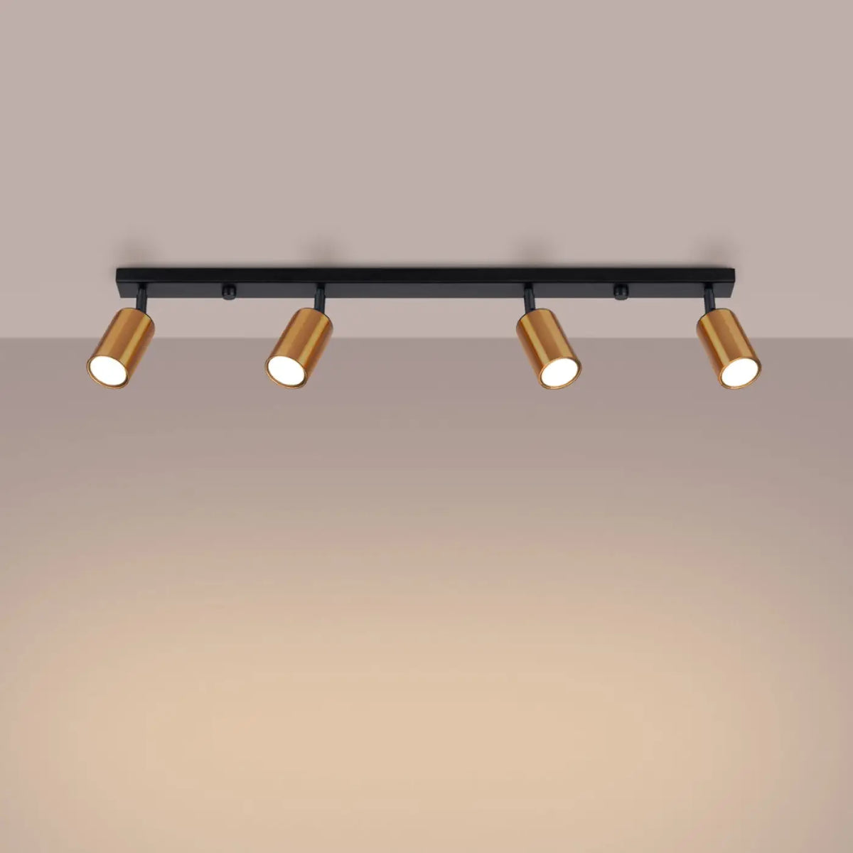 Plafonnier 4 spots orientables noir et cuivre, rampe de 82 cm