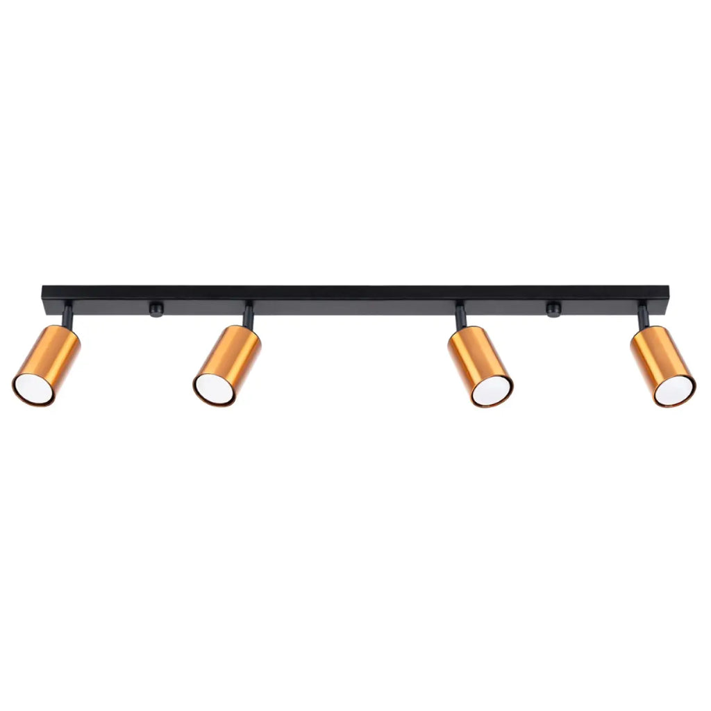 Plafonnier 4 spots orientables noir et cuivre, rampe de 82 cm