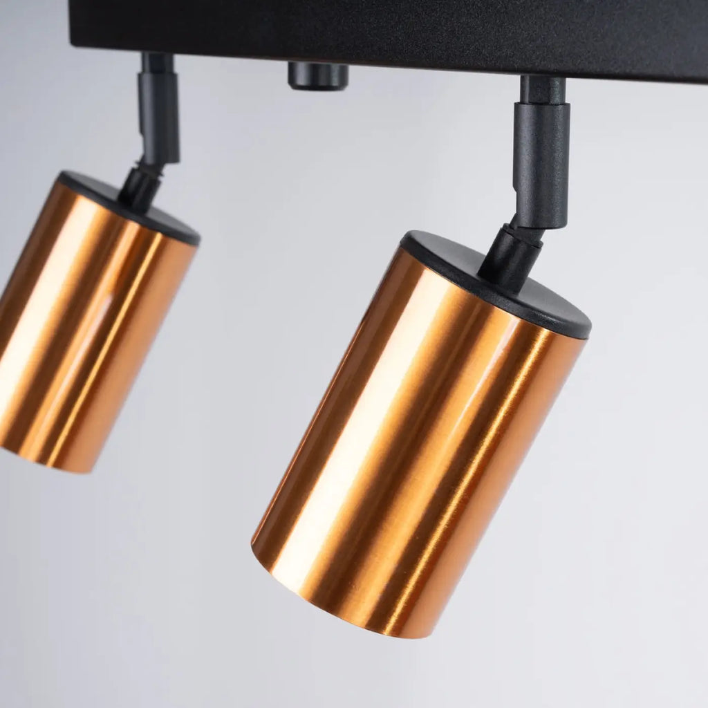 Plafonnier 4 spots orientables noir et cuivre, rampe de 82 cm