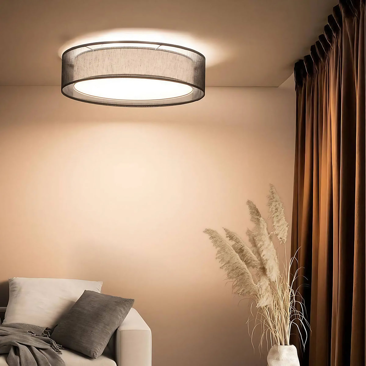 Plafonnier anneau en tissu noir, 50 ou 60 cm de diamètre