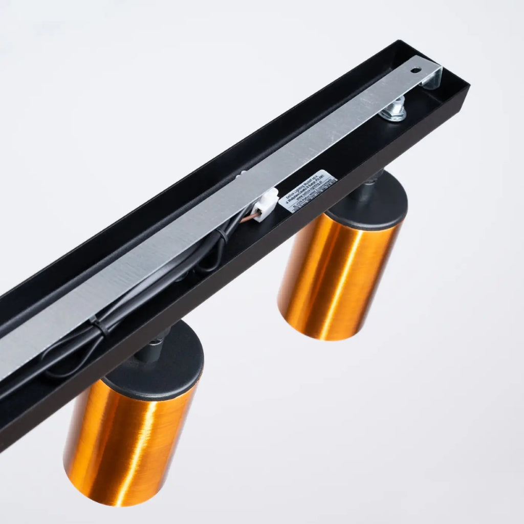 Plafonnier 3 spots orientables noir et cuivre, barre de 45 cm