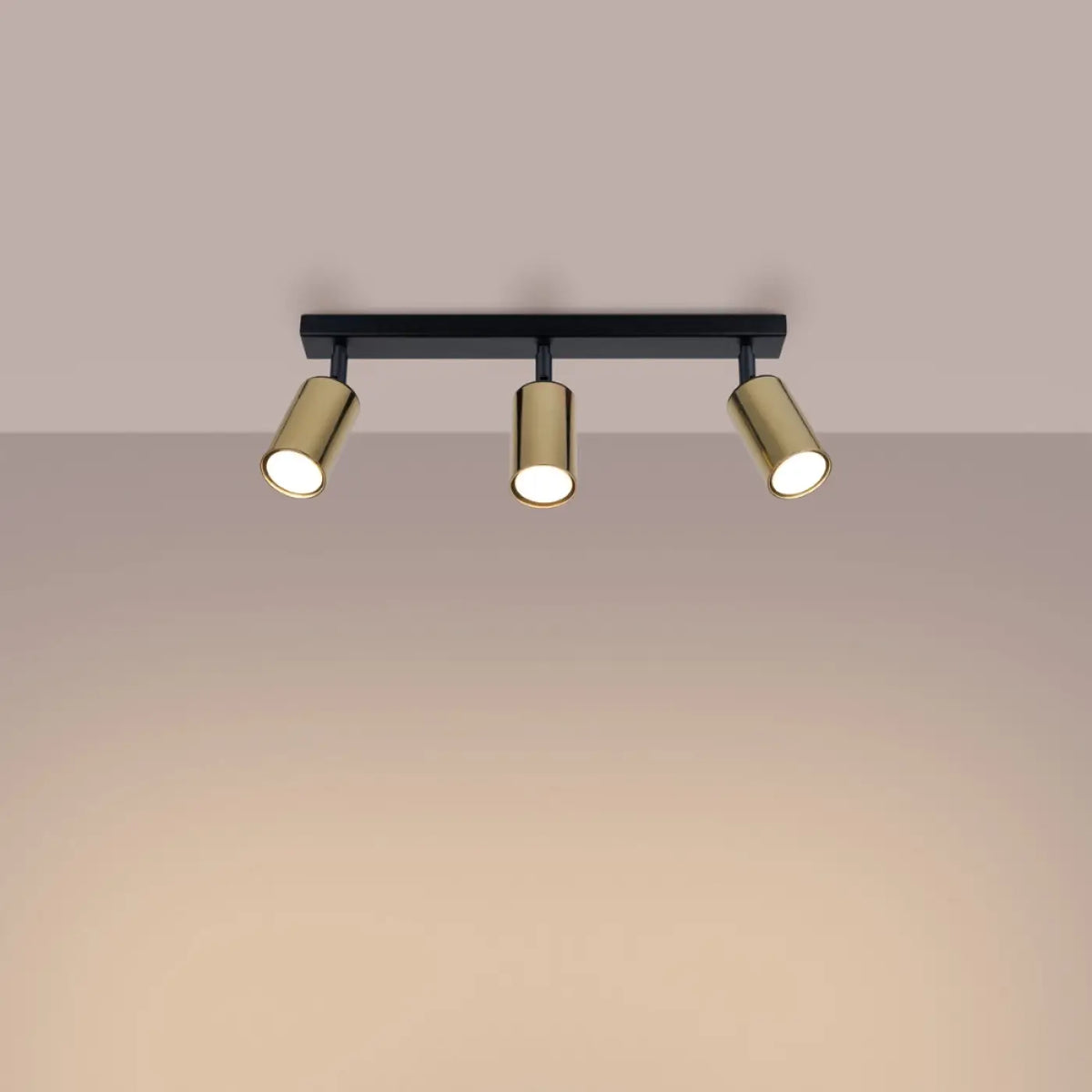 Plafonnier 3 spots orientables noir et doré, barre de 45 cm