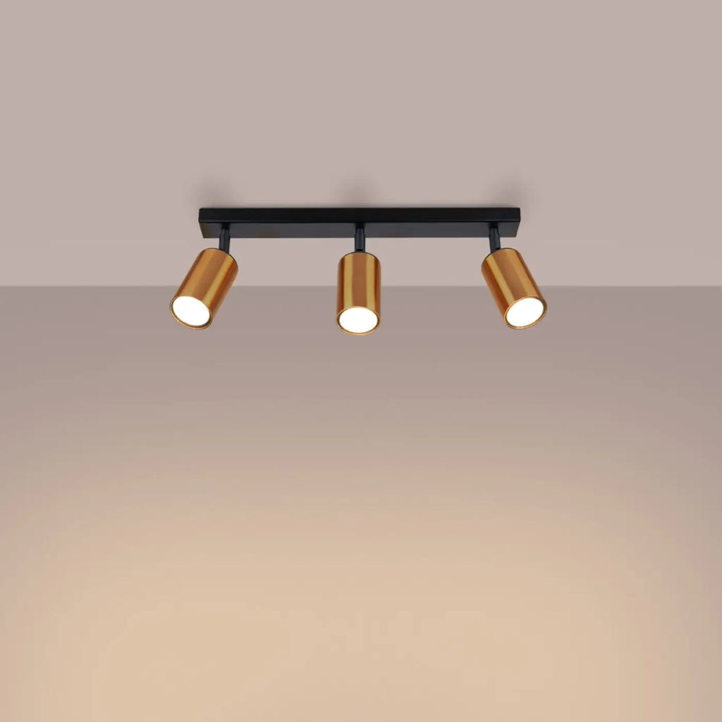 Plafonnier 3 spots orientables noir et cuivre, barre de 45 cm