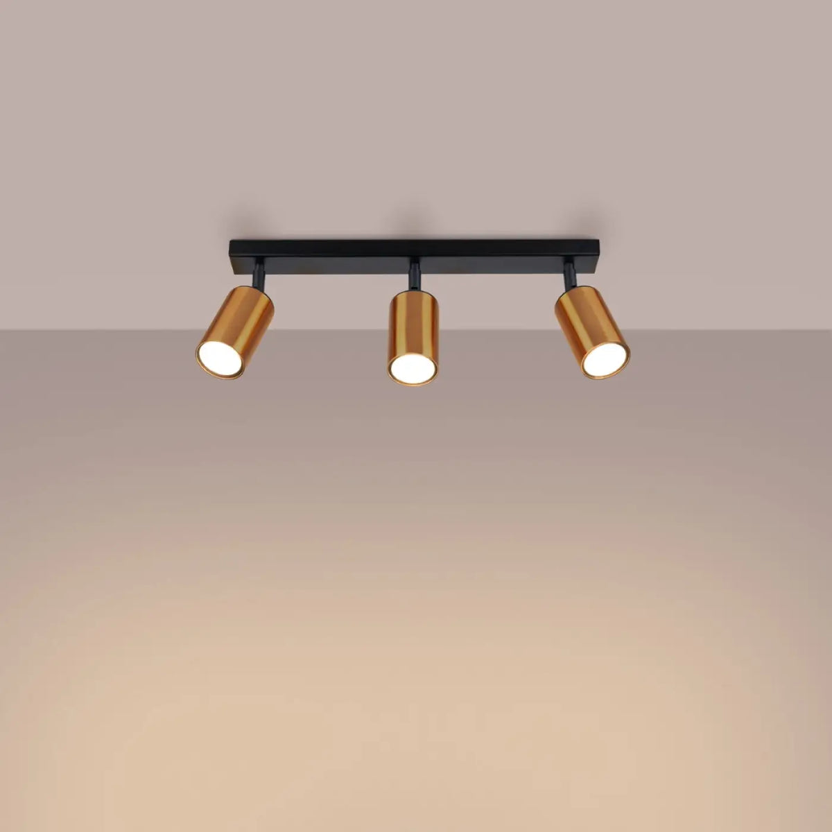 Plafonnier 3 spots orientables noir et cuivre, barre de 45 cm