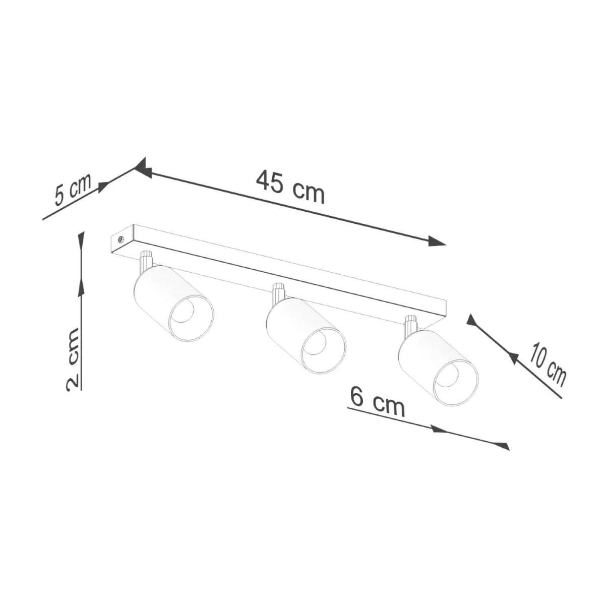 Plafonnier 3 spots orientables noir et doré, barre de 45 cm