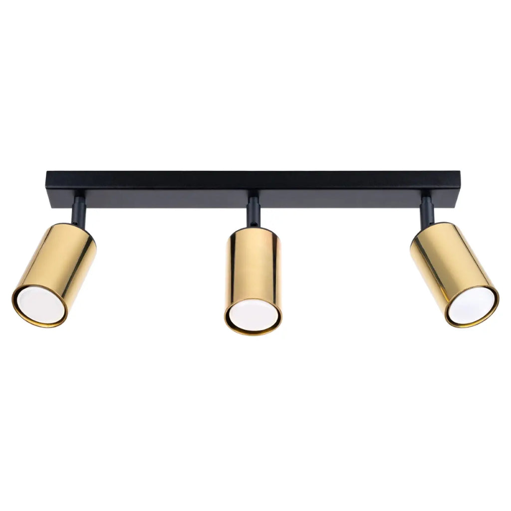Plafonnier 3 spots orientables noir et doré, barre de 45 cm