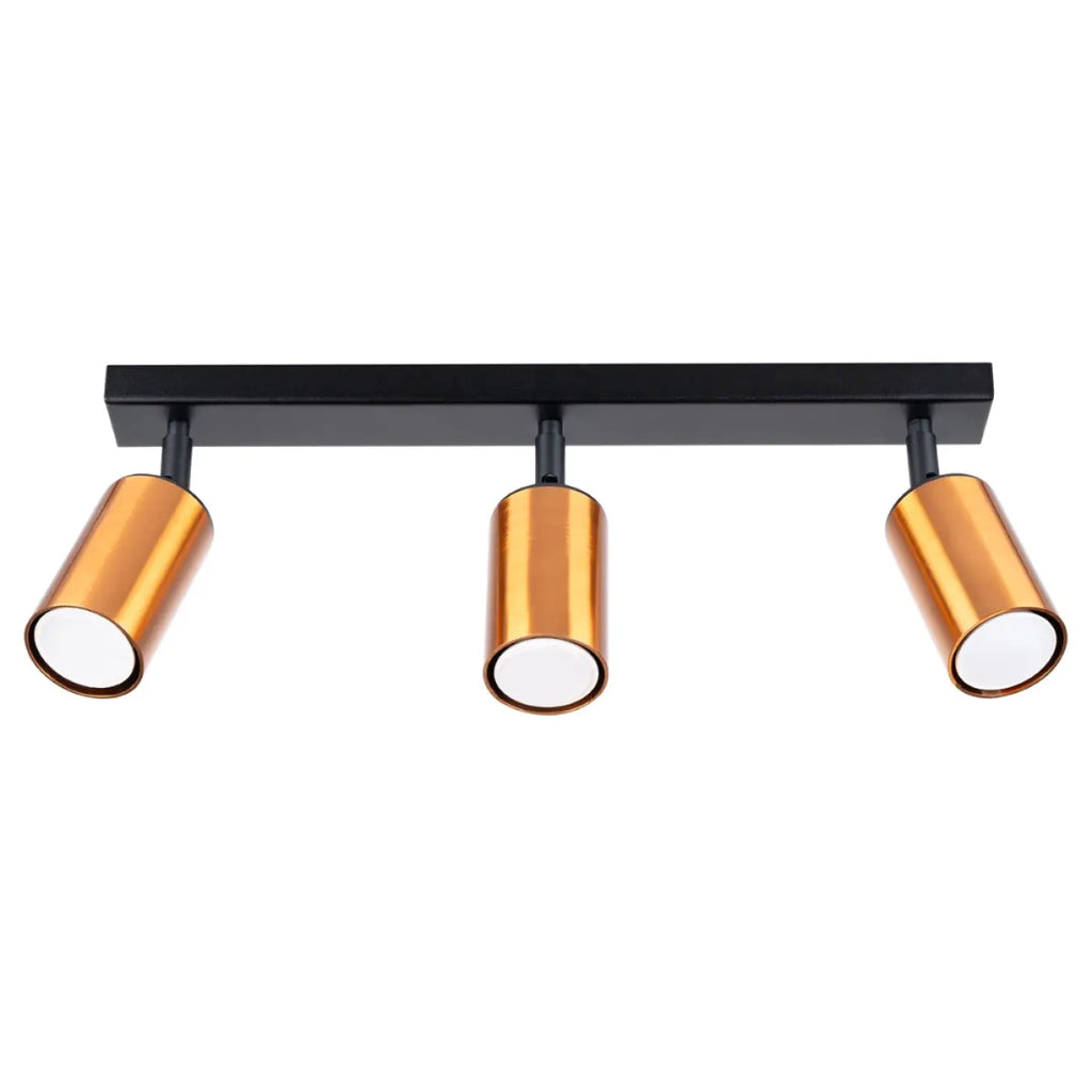 Plafonnier 3 spots orientables noir et cuivre, barre de 45 cm
