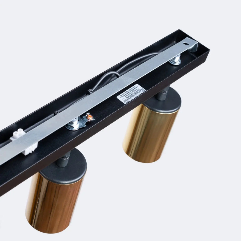 Plafonnier 3 spots orientables noir et doré, barre de 45 cm