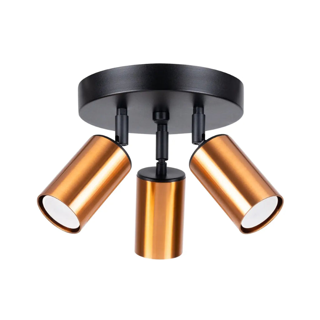 Plafonnier 3 spots orientables noir et cuivre, rosace ronde