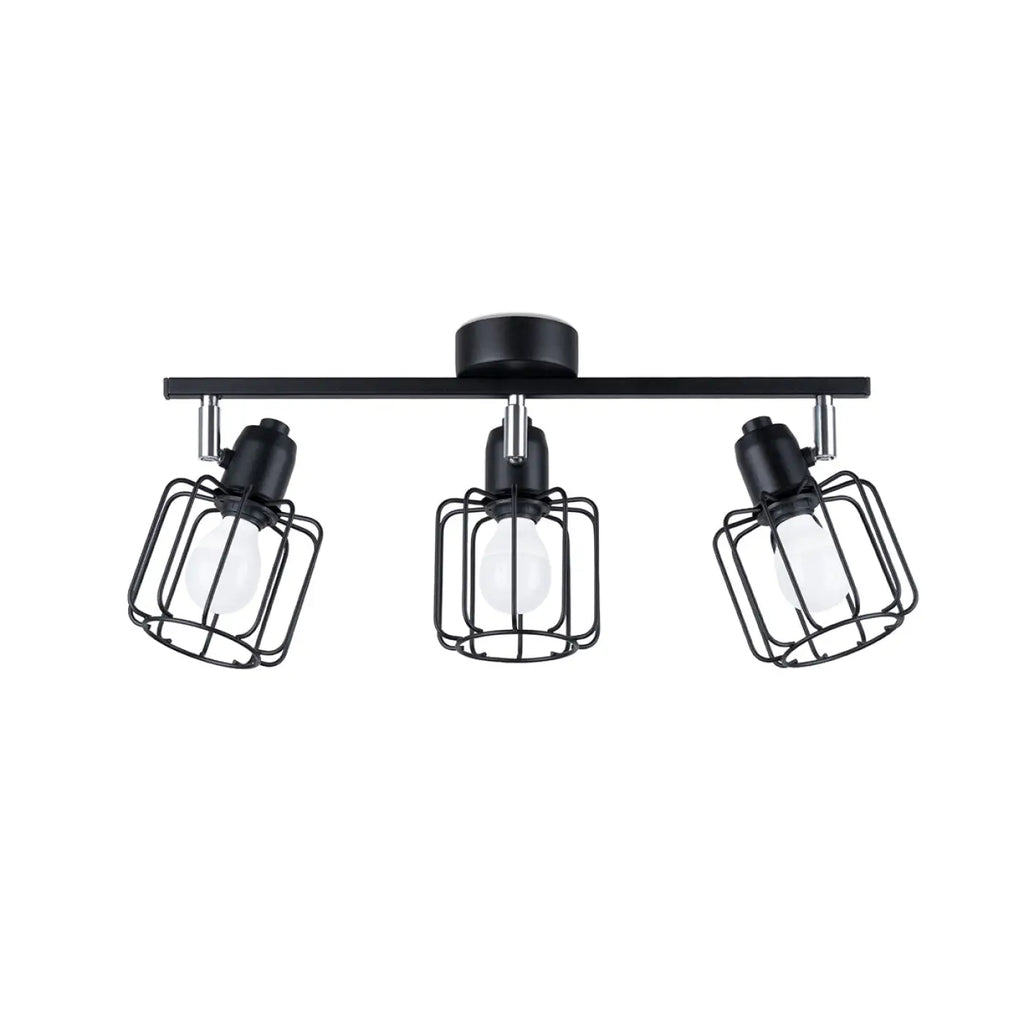 Plafonnier 3 spots orientables à grilles, métal noir, 48 cm