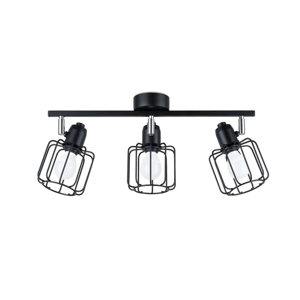 Plafonnier 3 spots orientables à grilles, métal noir, 48 cm