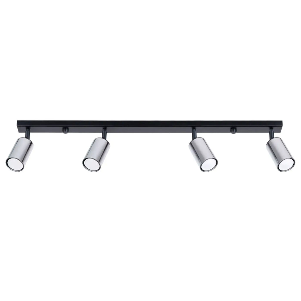 Plafonnier 4 spots orientables noir et chrome, rampe de 82 cm