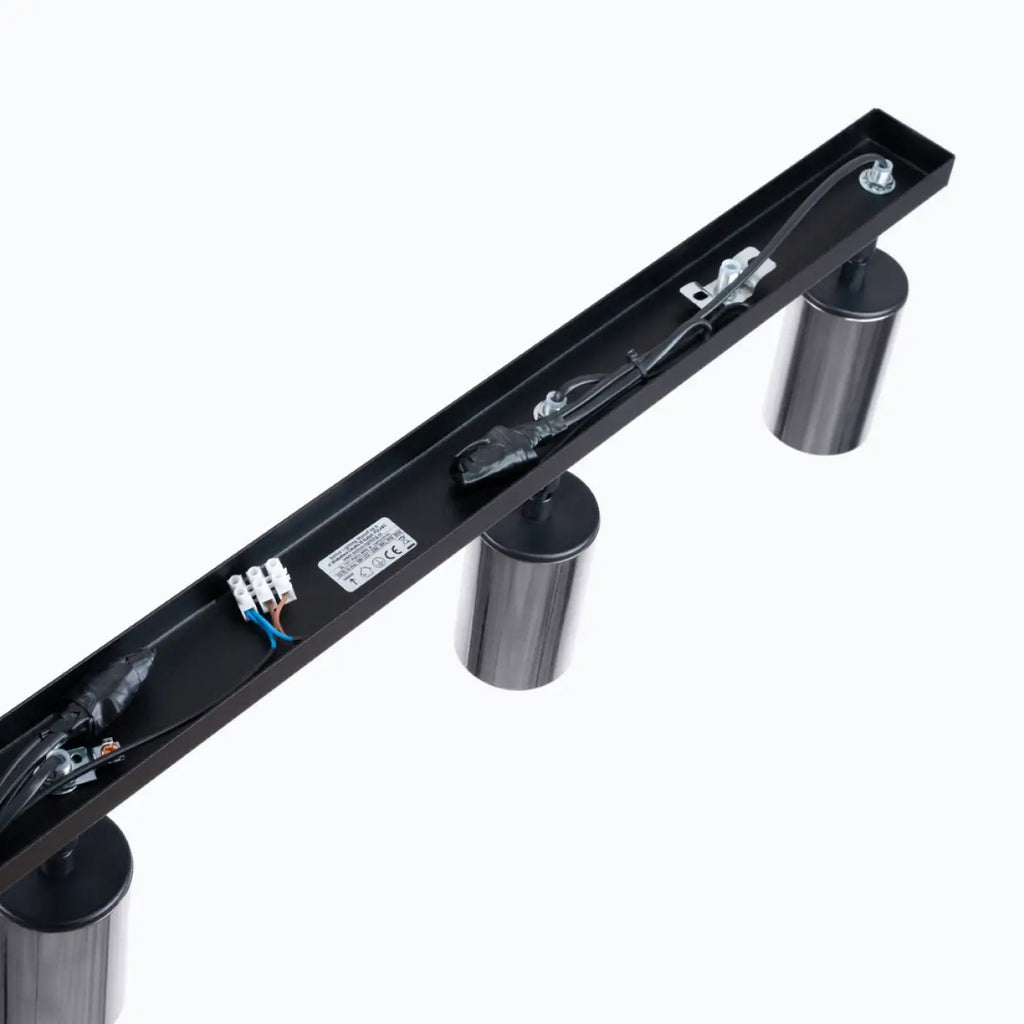 Plafonnier 4 spots orientables noir et chrome, rampe de 82 cm