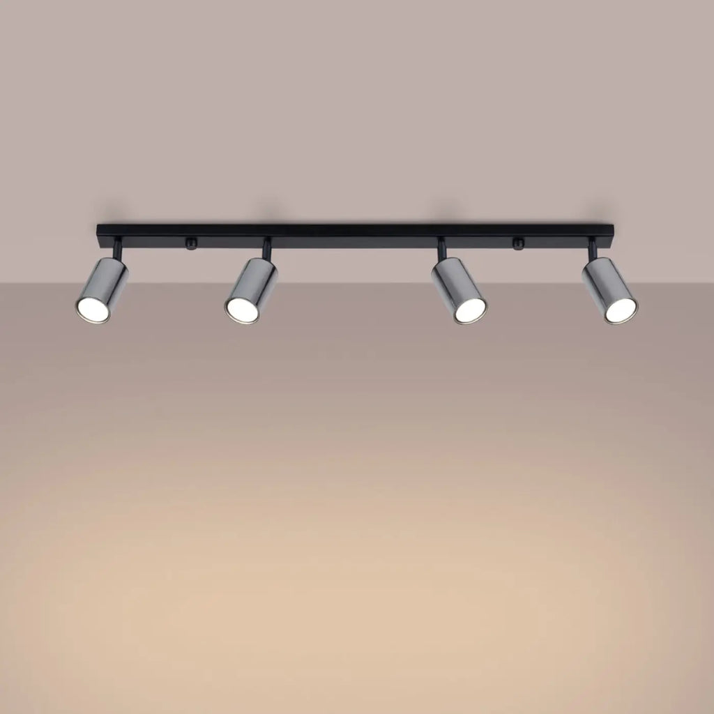 Plafonnier 4 spots orientables noir et chrome, rampe de 82 cm