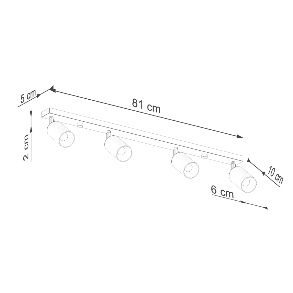 Plafonnier 4 spots orientables noir et chrome, rampe de 82 cm