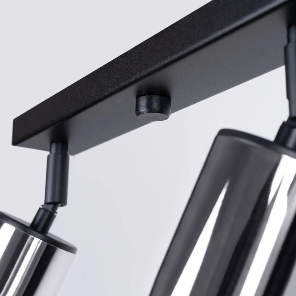 Plafonnier 4 spots orientables noir et chrome, rampe de 82 cm