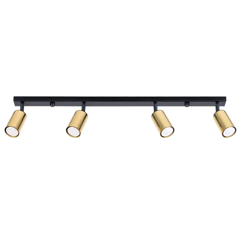 Plafonnier 4 spots orientables noir et doré, rampe de 82 cm