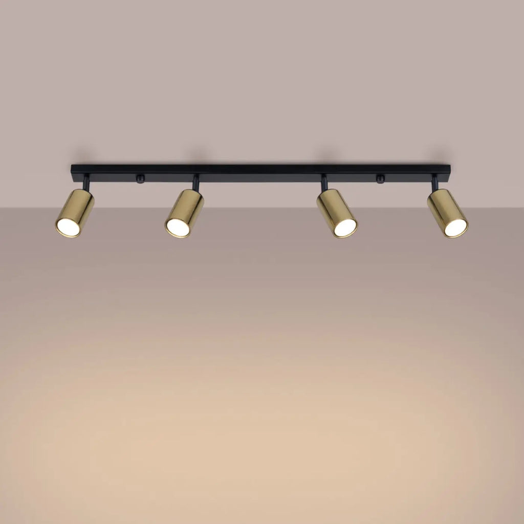 Plafonnier 4 spots orientables noir et doré, rampe de 82 cm