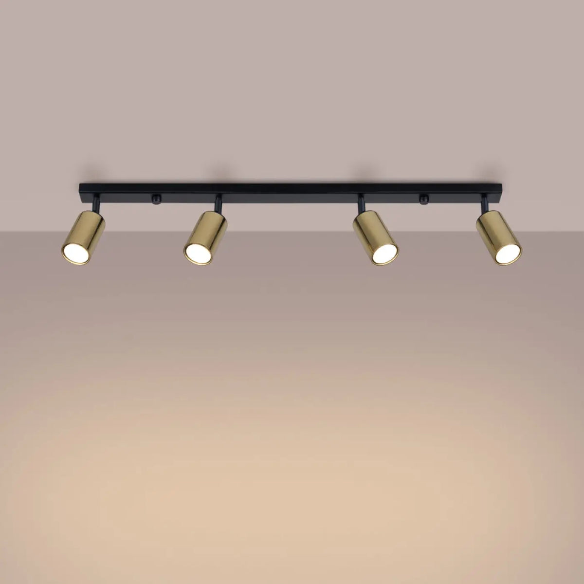 Plafonnier 4 spots orientables noir et doré, rampe de 82 cm