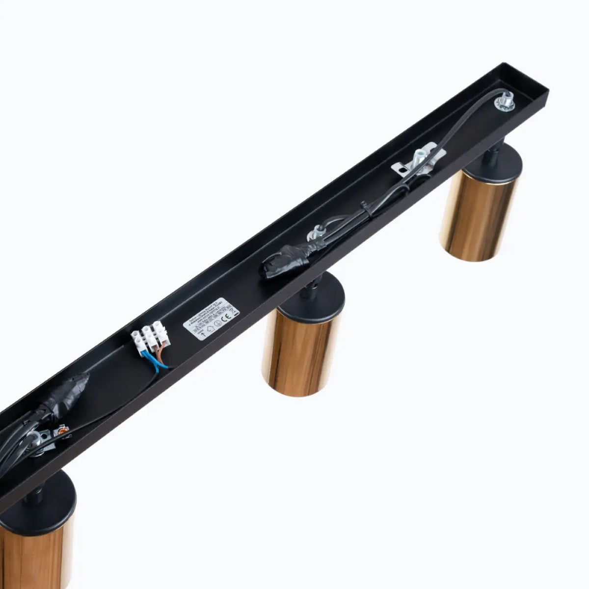 Plafonnier 4 spots orientables noir et doré, rampe de 82 cm