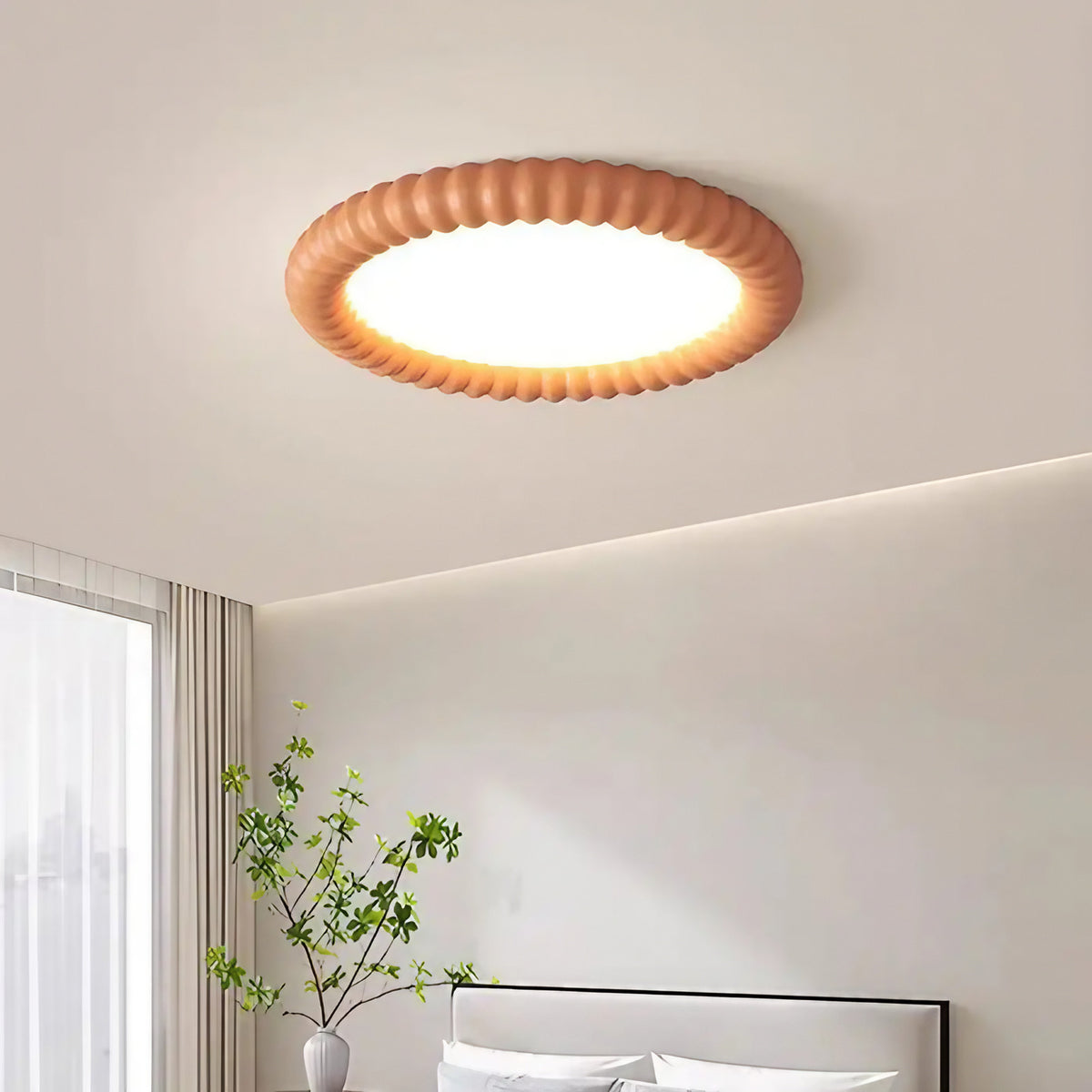 Plafonnier rond à contour cannelé, blanc, orange ou vert, orange