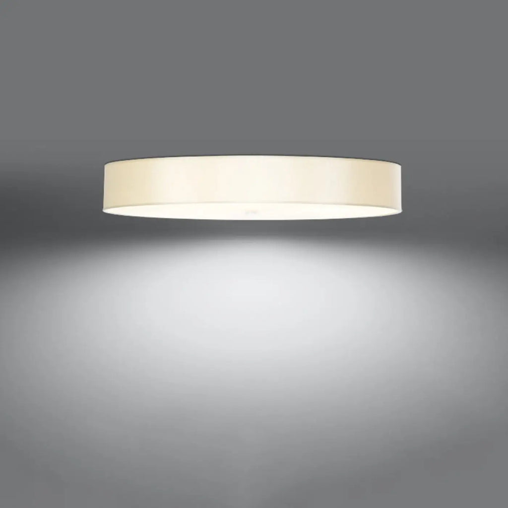 Grand plafonnier rond blanc en tissu et verre, 100 cm, 6 ampoules